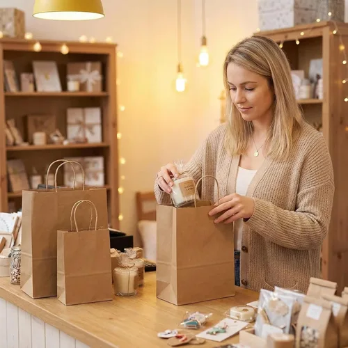 Miniatura 6 de PAICUIKE 130 bolsas de papel marrón con asas, bolsas de regalo marrones a granel, varios tamaños para fiestas, venta al por menor y uso comercial