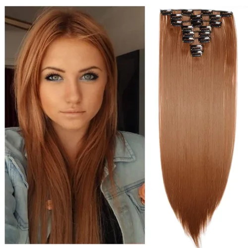 Miniatura 18 de S-noilite Extensiones de cabello sintético largo y lacio con clip de 23 a 26 pulgadas, 8 unidades, 18 clips, para mujeres, entrega de 2 a 5 días