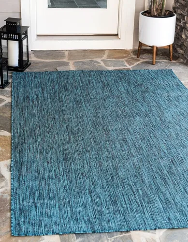 Miniatura 119 de Unique Loom Collection Alfombra de Área Plana Casual de Transición Sólida Jaspeada para Interiores/Exteriores (Pasillo 2' x 6' 1", Azul/Azul Marino)
