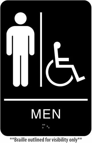 Miniatura 5 de Headline Letrero con texto en inglés "Ada", símbolo táctil accesible para hombres/sillas de ruedas, plástico, 6 x 9, negro/blanco