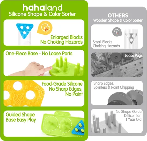 Miniatura 2 de hahaland Juguetes sensoriales Montessori para clasificar y apilar de silicona para niños de 1 a 3 años, bloques suaves texturizados para clasificar
