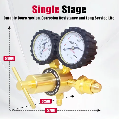 Miniatura 3 de Regulador de nitrógeno, medidor de nitrógeno HVAC con manguera de 60 pulgadas, equipo de presión de suministro de 0-800 PSI Medidores de conexión