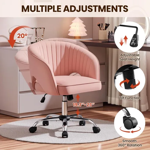 Miniatura 6 de Yaheetech Silla de Oficina para Casa, Silla de Escritorio de Cuero Sintético, Silla Giratoria Moderna con Respaldo Acolchado Tipo Barril, Ruedas