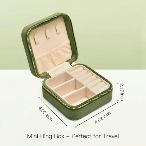Miniatura 3 de Joyero de viaje, pequeño joyero de terciopelo de felpa para mujeres y niñas, organizador portátil de joyería para anillos, aretes, collares