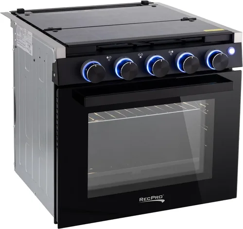 Miniatura 7 de Estufa RecPro RV de acabado negro Estufa de gas de 21" de altura Tres quemadores de 6500 y 8000 BTU Horno de 7100 BTU con capacidad de 1.8