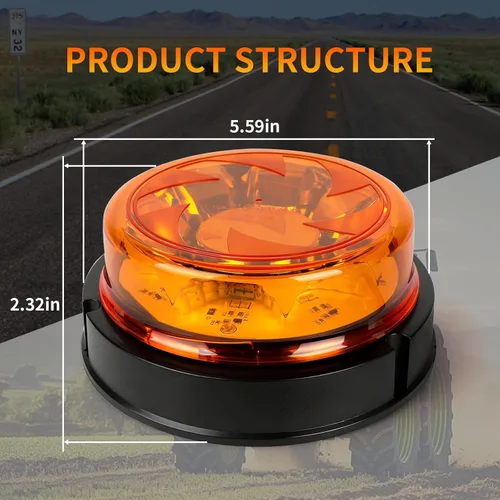 Miniatura 4 de 1 pieza de luces estroboscópicas para camiones con 25 cables internos, luz de baliza magnética naranja de 12v24v de 6 modos para coche, camión, UTV