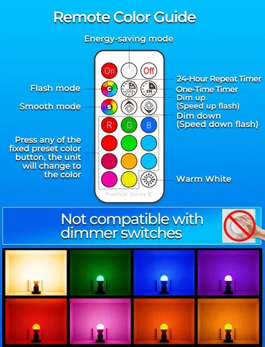 Miniatura 6 de ILC Bombilla LED RGB que cambia de color, equivalente a 40 W, 450 lm, 2700 K, blanco cálido, 5 W, base de rosca E26 RGBW, bombilla de inundación