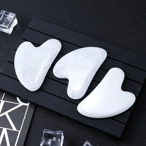 Miniatura 2 de Piedra preciosa natural Gua Sha herramienta de raspado de cristal SPA herramienta de masaje (jade blanco)