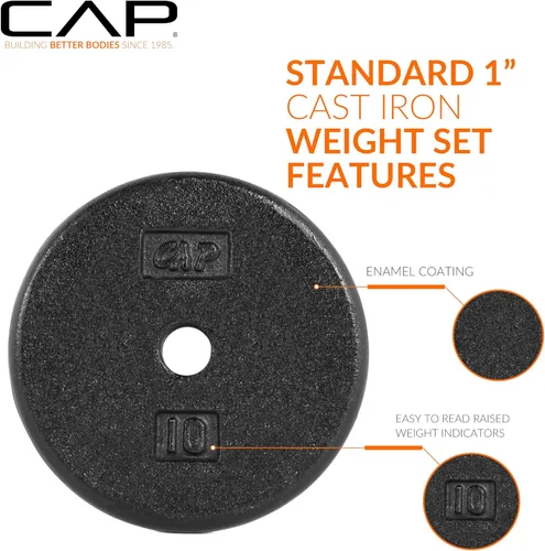 Miniatura 3 de CAP Barbell Placas de peso estándar de hierro fundido de 1 pulgada, individuales y juegos 1.25-50 libras Múltiples opciones