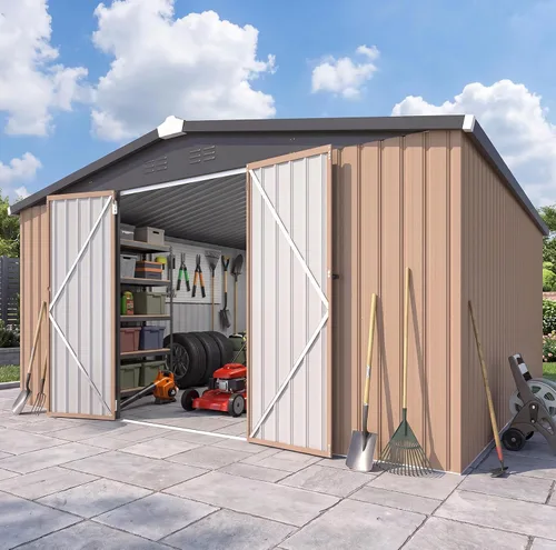 Miniatura 12 de AECOJOY Cobertizo de almacenamiento de metal para exteriores de 3 x 5 pies, cobertizo de herramientas de jardín resistente con puerta de gran