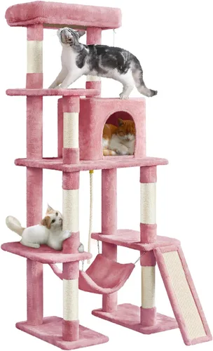 Miniatura 14 de Yaheetech Árbol resistente de 54 pulgadas para gatos grandes, condominio de gatitos de varios niveles con postes rascadores, hamaca y percha
