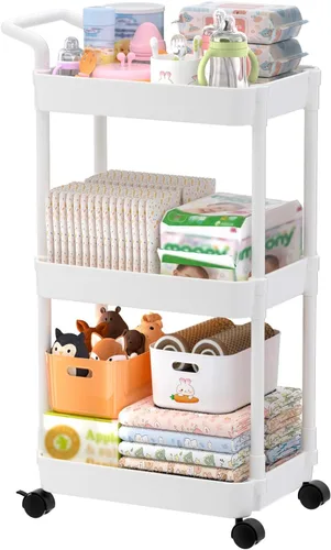 Miniatura 10 de Volnamal Organizador de pañales para bebé, organizador de pañales de plástico para artículos esenciales de guardería, carrito móvil para cambiador