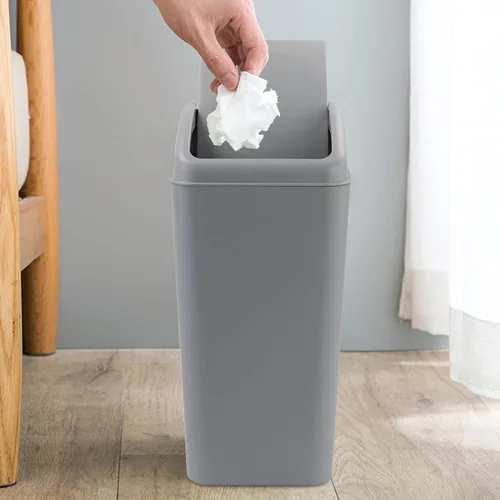 Miniatura 8 de Cubo de basura de plástico de 4.5 galones, bote de basura con tapa giratoria, color gris