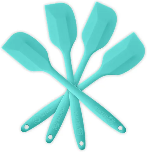 Miniatura 6 de Juego de 4 espátulas de silicona antiadherentes resistentes al calor con núcleo de acero inoxidable, color azul claro