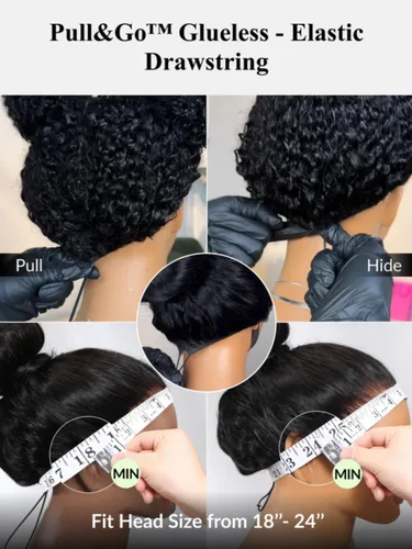 Miniatura 8 de KLAIYI Bye Bye Slip™ - Pelucas de cabello humano con encaje frontal 7x5, color marrón castaño degradado, rizado, sin pegamento, precortadas de 7 x