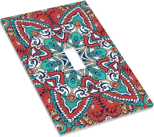 Miniatura 3 de Placa de interruptor de luz de palanca individual con diseño de flor de mandala, diseño bohemio, hippie, rojo, 1 banda, placa de pared decorativa