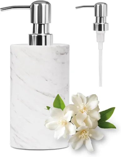 Miniatura 10 de Dispensador de jabón de mármol para baño, Amaauto dispensador de jabón líquido y loción de mármol natural con bomba en botella para encimera de Gris