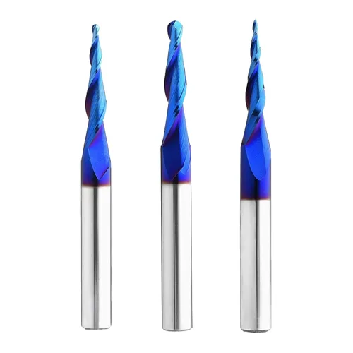 Miniatura 14 de 2 piezas de punta de bola de 1 grado cortador fresadora CNC fresadora espiral herramienta de fresado con revestimiento azul nano 1/8 diámetro