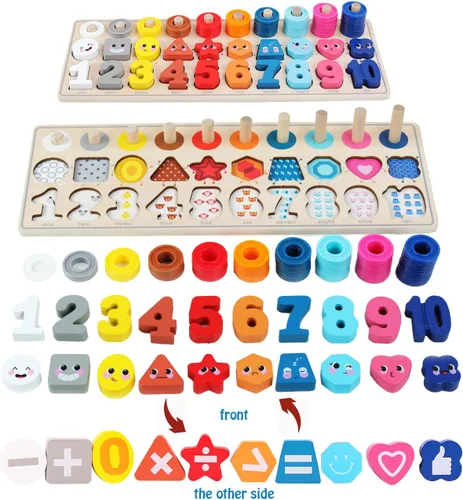 QZMTOY Juguetes Montessori de madera para niños, rompecabezas de números para niños pequeños, clasificador, apilador, apilador, juego de Arcoír