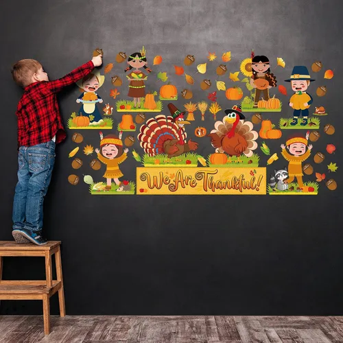 Miniatura 4 de Chinco Juego de 64 tablones de anuncios de Acción de Gracias, otoño, otoño, decoración de tablón de anuncios con texto en inglés "We Are Thankful