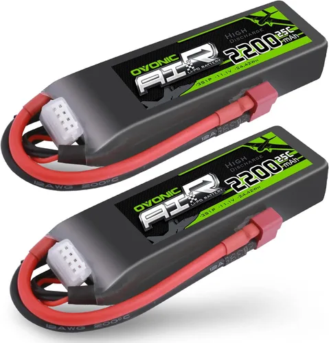 OVONIC 3S Lipo Battery 25C 2200mAh 11.1V Lipo Batería con conector T estilo Dean para avión RC helicóptero, cuadricóptero RC coche, camión, barco (2