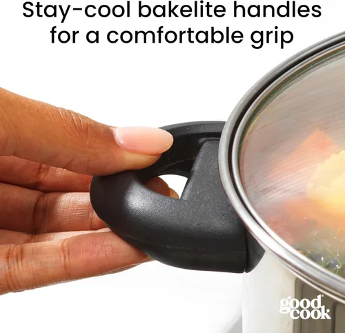Miniatura 7 de GoodCook Horno holandés clásico de acero inoxidable de 5 cuartos de galón con tapa de vidrio templado, color plateado