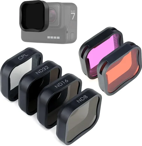 GEPULY Juego de 6 filtros de lente de cámara para GoPro Hero7 6 5 Black 2018, 3 filtros ND (ND8/ND16/ND32), filtro CPL, filtros rojo claro/magenta,