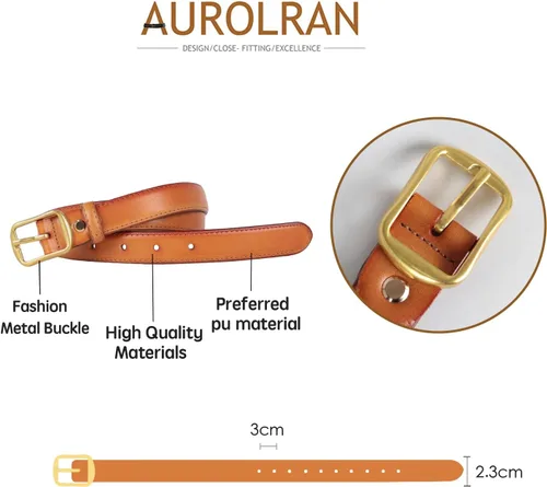 Miniatura 403 de Cinturón de cuero clásico con hebilla de metal para mujer con vestido de jeans