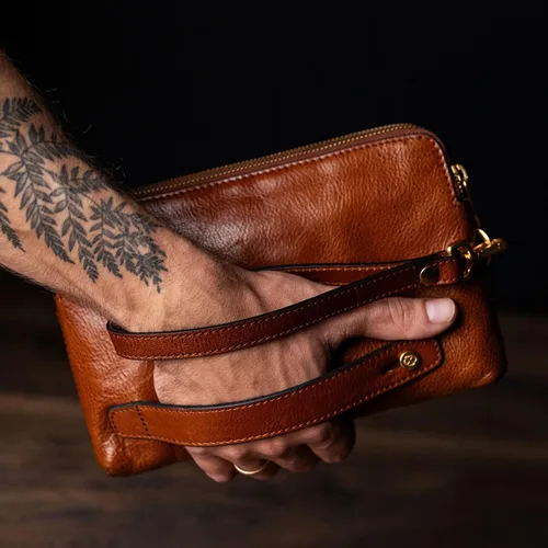 Miniatura 3 de Time Resistance Bolso de mano de cuero para hombre - Bolsa organizadora para hombres - Bolso de muñeca - Maletín hecho a mano en Italia - Caja