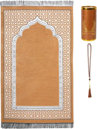 Miniatura 3 de Alfombra de oración islámica elegante con patrón de mezquita fina, manta portátil musulmana Ramadán Eid, alfombra de regalo turca, color negro, 1