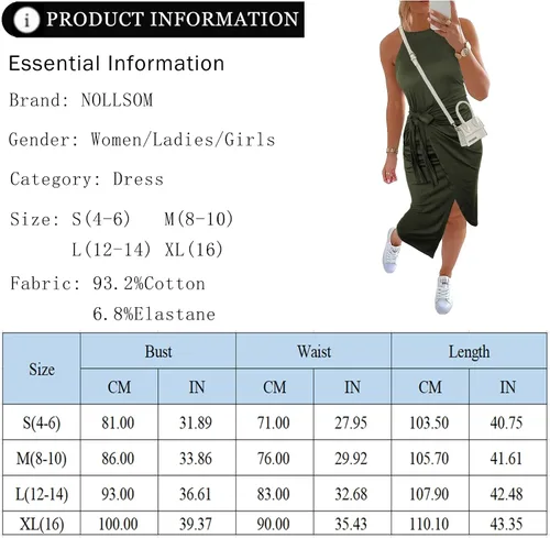 Miniatura 4 de NOLLSOM Vestido casual sin mangas a rayas para mujer, vestido por debajo de la rodilla de verano con cuello halter, fruncido, entallado, con lazo