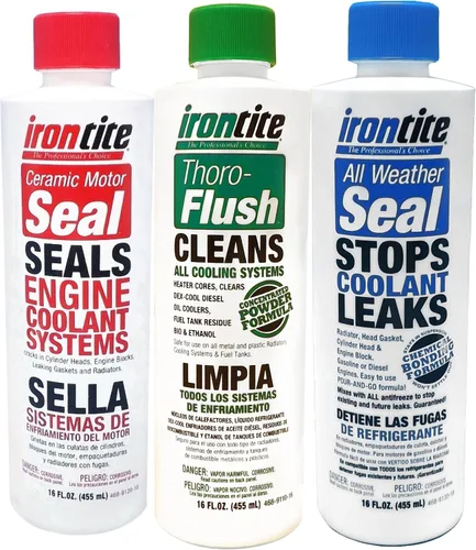 Irontite Paquete de 3 aditivos para sistemas de refrigeración, Thoro-Flush, sello para todo tipo de clima, sello de motor de cerámica, selladores de