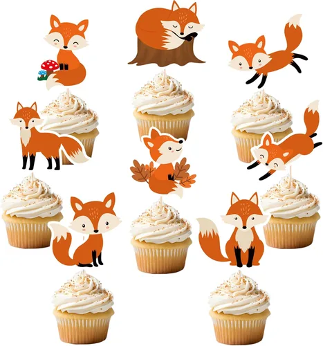 Miniatura 10 de 48 Pcs Fox Cupcake Toppers - Woodland Animal Cake Picks for Woodland Animal-Themed Baby Shower Birthday Party Table Decorations Supplies
