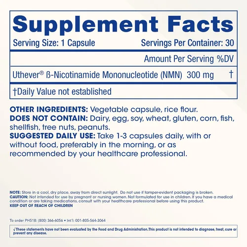 Miniatura 6 de ProHealth NMN Pro 300 (30 cápsulas, paquete de 3) clínicamente estudiado Uthever® NMN. Precursor NAD+ para energía celular, apoyo mitocondrial