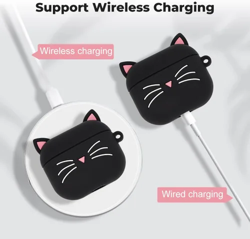 Miniatura 6 de Linda funda para AirPods 3 (2021), funda de silicona suave a prueba de golpes con mosquetón para AirPods 3D de 3ª generación (2021), diseño de gato