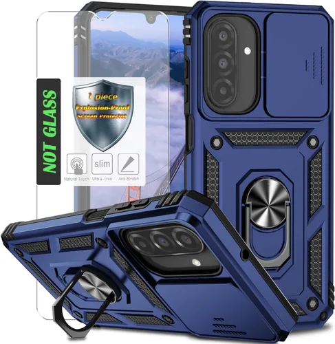 Miniatura 29 de Funda para Galaxy A26 con cubierta para lente de cámara, protector de pantalla HD, protección contra caídas de grado militar, soporte de anillo