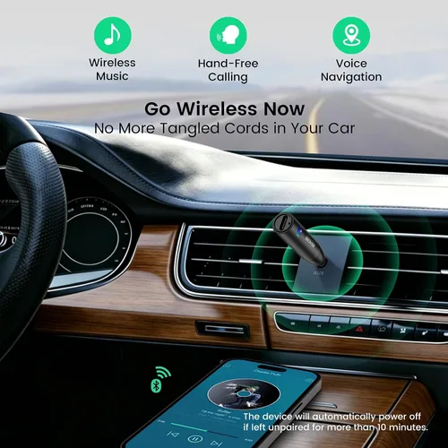 Miniatura 2 de Adaptador auxiliar Bluetooth para automóvil, receptor inalámbrico Bluetooth 5.4 con conector de 0.138 in, tiempo de reproducción de 6 horas, estéreo