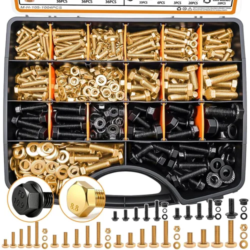 mankk Kit surtido de pernos métricos de 1004 piezas y tornillos y tuercas de brida M4 M5 M6 M8 (0.472 in a 1.181 in) con tuercas y arandelas de