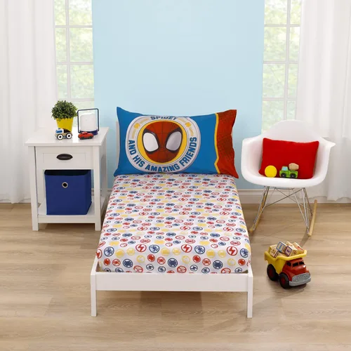 Miniatura 17 de NoJo Marvel Spider-Man to The Rescue - Juego de sábanas de 2 piezas para niños pequeños, color rojo, blanco y azul, sábana bajera ajustable