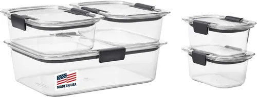 Rubbermaid Brilliance - Juego de 5 contenedores de almacenamiento de alimentos (10 piezas), sin bisfenol A, a prueba de fugas, transparentes
