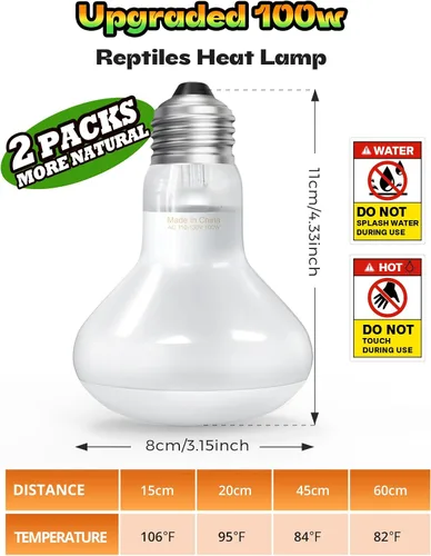 Miniatura 7 de Lámpara de calor para reptiles, simulación de luz solar natural, paquete de 2 bombillas de calor de 100 W para anfibios de 100 W, para reptiles