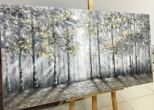 Miniatura 2 de V-inspire arte, 24x48 pulgadas moderno impresionista árbol arte 100% pintado a mano lienzo arte de la pared pintura al óleo grande azul gris