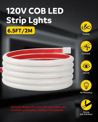 Miniatura 2 de Aclorol Tira de luces LED COB de 110 V para exteriores, impermeable, 6.56 pies/2M, luz diurna blanca 6000 K CRI90+ flexible y Unifrom tira de luz