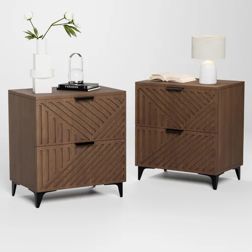 Miniatura 40 de Royal Windsor Mesita de noche acanalada con 3 cajones, mesa auxiliar lateral, armario de almacenamiento de acento, mesita de noche moderna