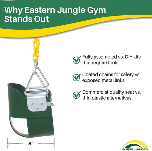 Miniatura 8 de Columpio Eastern Jungle Gym resistente, con respaldo alto, para bebés, con cadenas cubiertas y correa de seguridad