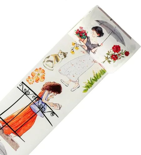Miniatura 16 de WT Carefree - Cinta de PET ancha, rollo individual, diseños originales de personajes, decoración transparente para diarios, planificadores