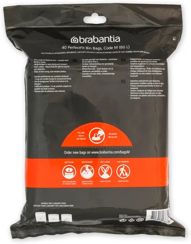 Miniatura 2 de Bolsas de basura Brabantia PerfectFit (Tamaño M/16 Gal) Bolsas gruesas de plástico para caneca de basura con asas de cordón (40 bolsas)