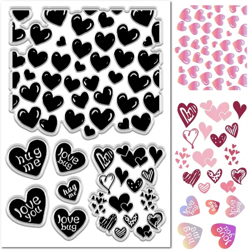 CRASPIRE Sellos de goma transparente con forma de corazón, diseño de amor, abrazarme, vintage, reutilizables, transparentes, sellos de silicona para