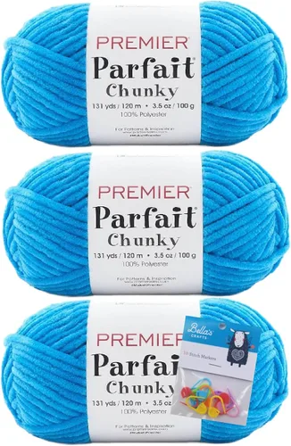Miniatura 34 de Premier Yarns Parfait - Paquete de 3 unidades de felpilla gruesa de 3.5 onzas, peso supervoluminoso, paquete de 3 unidades con soportes para puntada