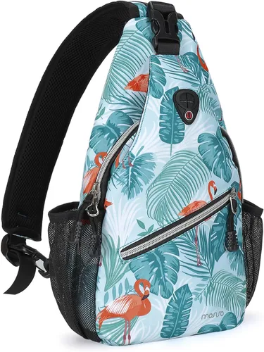 MOSISO Mini Sling Mochila,Pequeño Senderismo Daypack Patrón Viaje Bolsa De Deportes Al Aire Libre, Flamenco